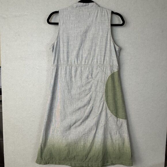 Covelo Linen Dress Grey Green Ombre Women's Sz10 Art to Wear Sun Ray Embroidered - Picture 5 of 5